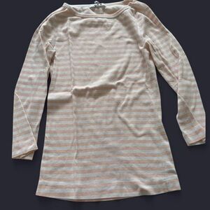 Three Dots Pink and White Striped Long Sleeve Tee